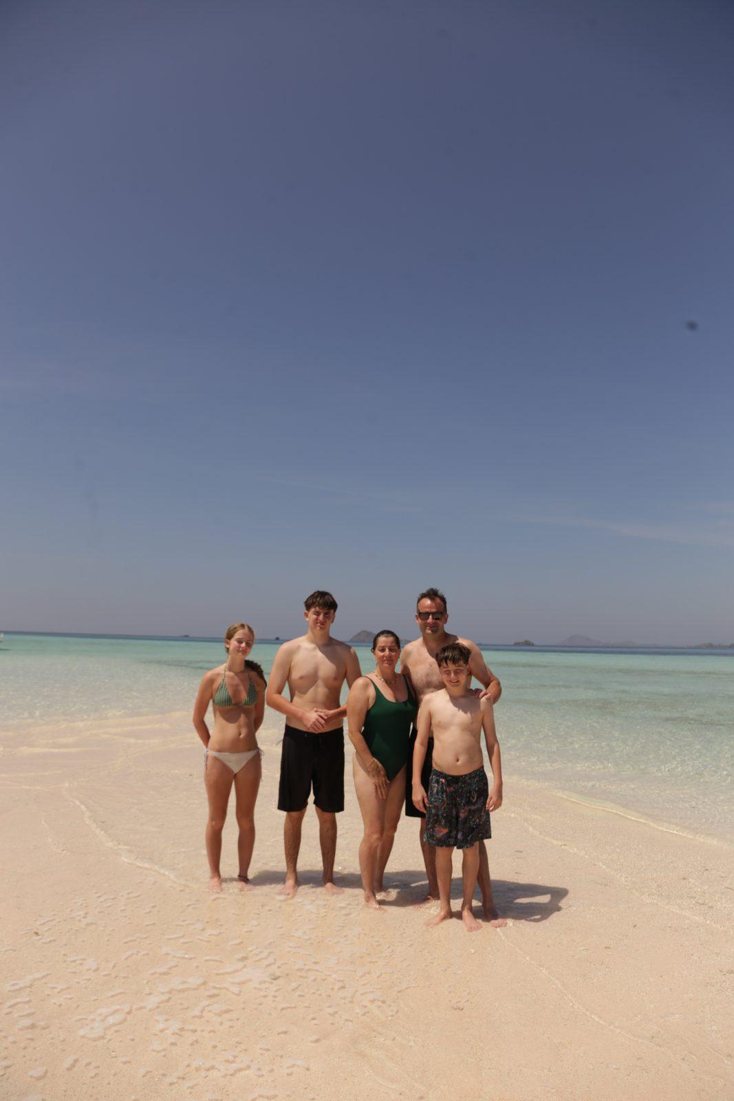 Taka Makassar – group standing on sandbar, shallow water (Real photo from a Komodo Explorer trip)
